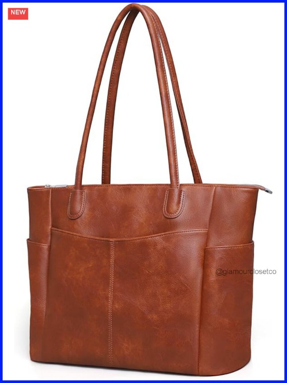 Large Vegan Leather Tote Bag for Women Work with Zipper 23L